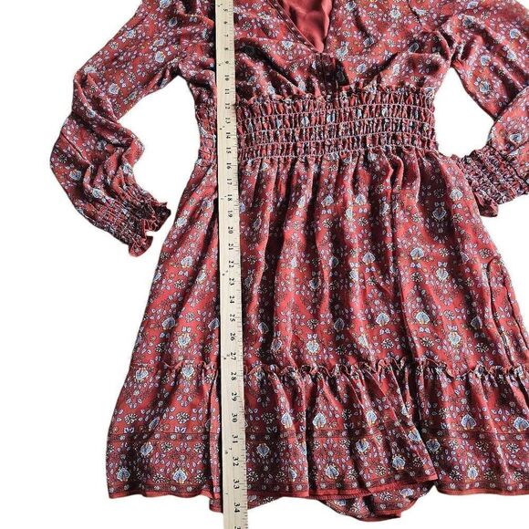 Max studio womens Sz L burn orange floral V neck Smocked maxi dress - Picture 6 of 8